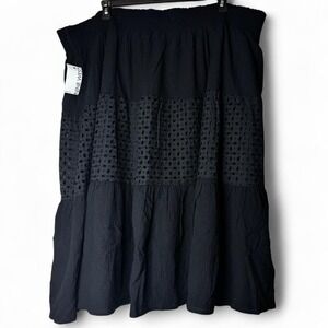 Nine‎ West Womens 3XL Black Midi Skirt NWT Crochet Tiered Boho Midi Modest Goth